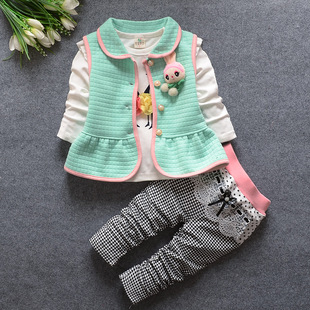 童装2016春季新款韩版女童三件套卫衣马甲外套1-2-3岁女宝宝套装