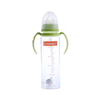 正品CUTEBABY耐高温自动吸管带手柄标准口径宝宝玻璃奶瓶240ml