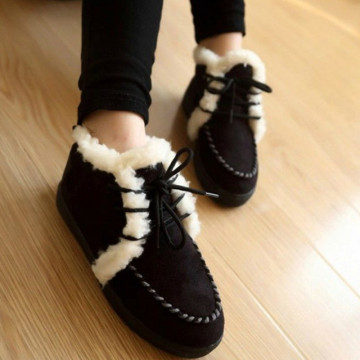 冬季新款加绒加厚韩版平底平跟可爱毛绒雪地鞋学生鞋系带厚底女鞋