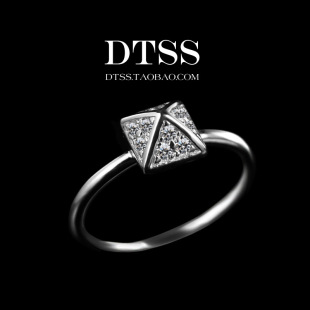 DTSS925时尚日韩三角形几何纯银戒指夸张铆钉仿真钻石食指指环女