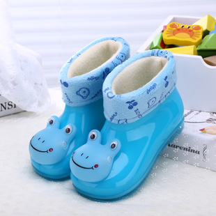儿童雨鞋男童女童 宝宝小青蛙防滑水鞋加绒保暖小孩胶鞋宝宝雨靴