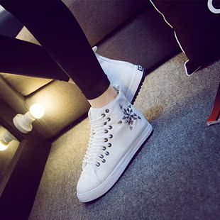 2015秋季新款韩版星星侧拉链高帮帆布鞋女系带运动休闲鞋学生板鞋