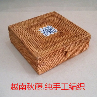 越南秋藤编七子饼茶叶罐普洱茶饼包装盒礼盒收纳存茶盒 批发