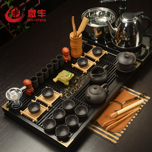 微丰 宜兴紫砂茶具套装玻璃茶具实木茶盘电磁炉四合一电磁炉