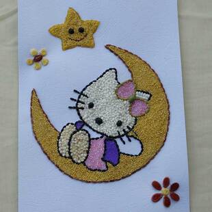 儿童手工益智DIY创意材料包豆画子种子趣味亲子手工贴画月亮kitty