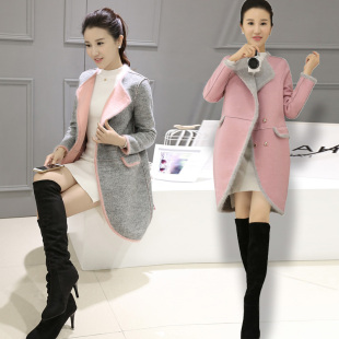 2015秋冬韩版 小香风毛呢外套女中长款茧型羊绒妮子呢子大衣