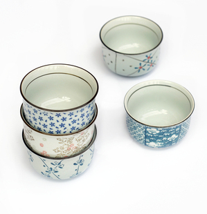 日系手绘五件套釉下彩 饭碗面碗 京瓷瓷器餐具 创意手绘促销 出口