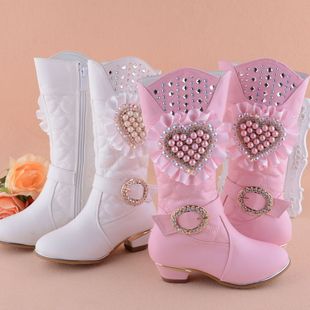 2015新款冬季韩版高筒女童靴子时尚水钻公主单靴小高跟女孩雪地靴