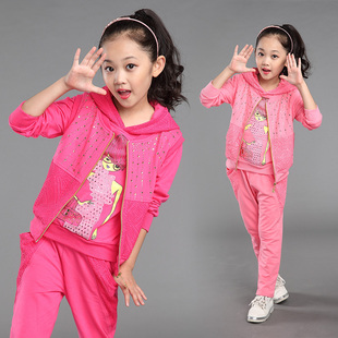 童装女童秋款套装2016新款女孩中大童韩版三件套春秋儿童运动套装