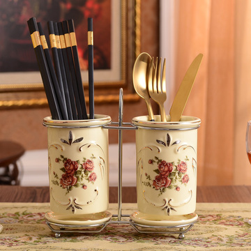 欧式创意防霉沥水筷子盒 韩式陶瓷双筒筷子筒筷子笼架厨房餐具架