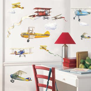美国进口roommates儿童房墙贴纸男孩卧室老式飞机贴纸可移除