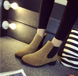 2015秋季新款欧美时尚女士靴短靴女中跟磨砂切尔西靴裸靴