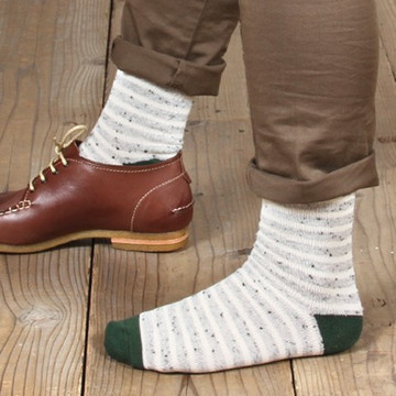 冬季男士保暖中筒羊毛袜子 棉混纺条纹男袜 复古彩棉点百搭潮袜