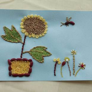 儿童手工益智DIY创意材料包豆画种子贴画趣味亲子手工贴画向日葵