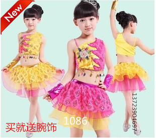 儿童演出服装女童舞蹈裙民族现代舞服少儿舞蹈服幼儿现代表演纱裙
