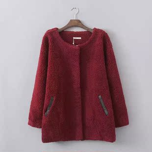 2015秋冬新款女式韩版羊羔毛休闲宽松中长款字母印花外套保暖大衣