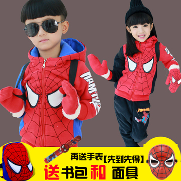 男童春秋装套装2016女童蜘蛛侠童装加厚加绒冬装儿童运动服两件套