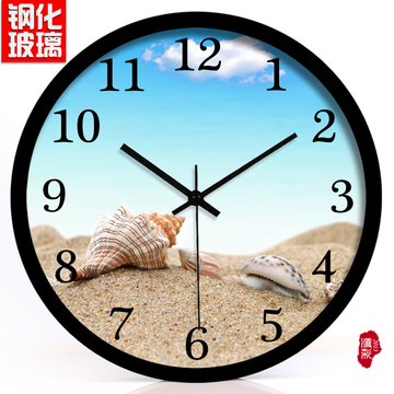 包邮海景沙滩海螺现代家居装饰钟客厅石英钟静音挂钟时尚钟表13