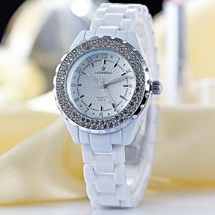正品时尚女式手表白色韩版陶瓷腕表水钻表潮流石英表镶钻新款女表