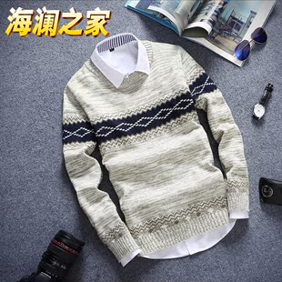 2015冬装韩版修身毛衣男士圆领针织衫套衫 套头潮男毛衣学生男