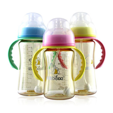 倍喜塑料婴儿奶瓶 宽口径PPSU奶瓶300ml 带手柄吸管耐高温奶瓶