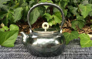 S990纯银 纯手工复古光面一体银壶 翡翠钮煮水壶茶道具茶具约604g