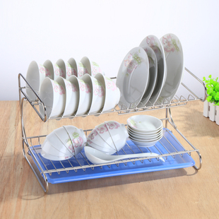 304不锈钢碗架双层沥水碗碟架厨房置物架收纳晾放碗盘一体架