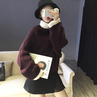 EVONANN2016新款冬季韩版女装宽松版蝙蝠袖针织毛衫高领保暖毛衣