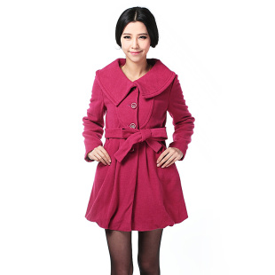 女士中长款中青年羊毛呢子大衣 女装韩版修身单排扣羊绒外套