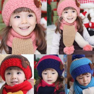 秋冬款韩版宝宝帽子两层加厚男女童保暖护耳帽儿童帽子围巾2件套