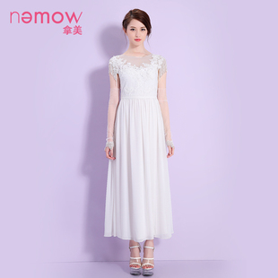 Nemow/拿美南梦 2016夏季专柜新款流苏花边袖修身连衣长裙A6K121