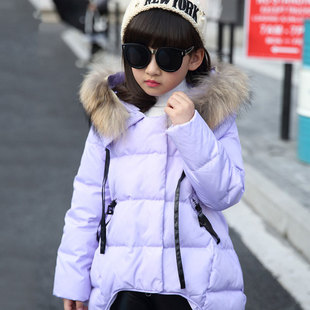 2015冬款韩版女童毛领连帽棉服中长款外套儿童羽绒棉衣