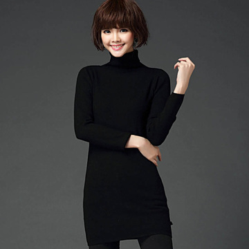 2015冬季新款韩版针织女式中长款套头毛衣修身高领加厚羊毛打底女