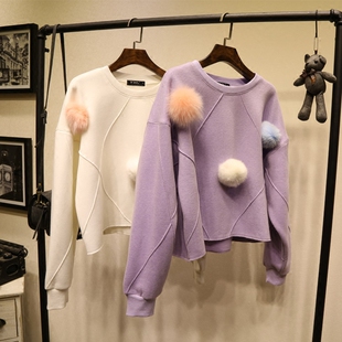 韩版2015冬季女装新款纯棉加厚卫衣女圆领套头短款上衣保暖打底衫