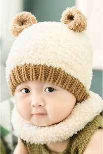 婴儿帽子秋冬新款儿童毛线帽子套头帽1-2-4岁宝宝男女加绒帽韩版