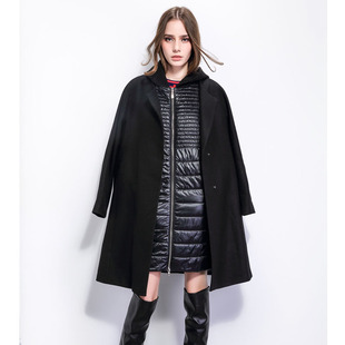 2015秋冬新款羊毛呢外套女欧美中长款两件套黑色呢子大衣女冬潮