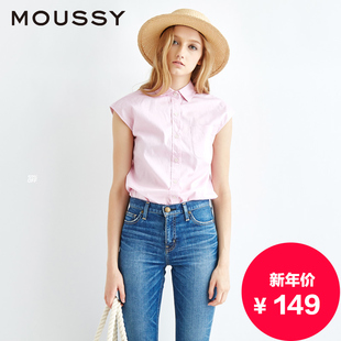 MOUSSY2015年夏装新款简约休闲宽松短袖无袖衬衫女0107AM30-5000