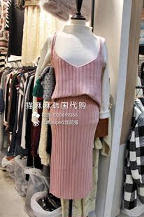 猫麻麻韩国代购 吊带背心+包臀半身裙针织套装 现货