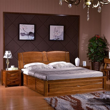 九度空间 新款胡桃木床气动床箱储物床 中式双人实木床1.5 1.8米
