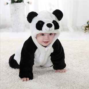 童爬服婴儿连体衣熊猫造型哈衣男女宝宝衣服春秋婴幼儿加厚爬服