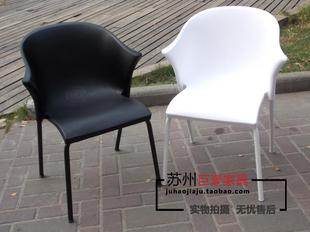 白色宜家成人休闲椅简约咖啡学习会议塑料椅子靠背餐椅办公洽谈椅