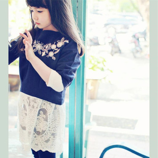 2015春秋季 韩国童装 韩版卫衣纯棉 中袖 宽松 套头衫短款T恤