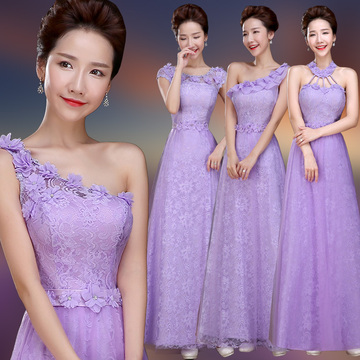 紫色伴娘礼服长款姐妹裙伴娘团2015新款演出小礼服宴会晚礼服冬季