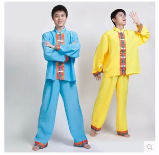 新款少数民族演出服装男装葫芦丝巴乌演出服壮族苗族彝族舞蹈男装