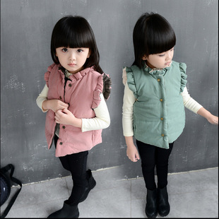 2015冬季新款女童韩版飞袖系带加厚棉马甲时尚保暖优质童装