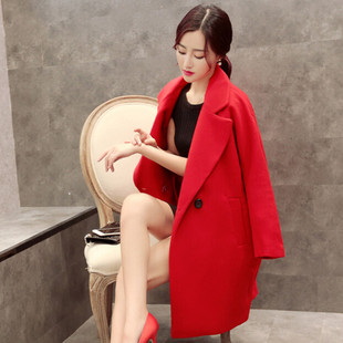 2015韩版秋冬新品宽松羊绒茧型呢子大衣加厚中长款毛呢外套女装潮