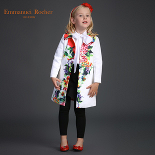 E.R2016春装新款童装亲子装母女装风西西里提花中长款外套风衣