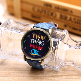 英文字母电子手表韩版腕表潮流复古做旧牛仔石英学生男女款手表