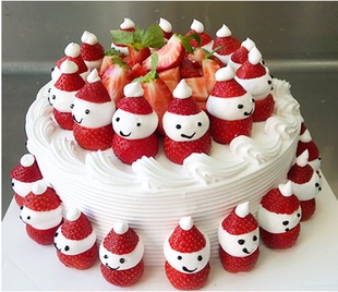 圣诞节生日蛋糕创意草莓雪人定制新鲜水果长沙同城配送速递