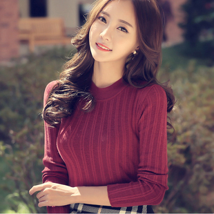 秋冬季新款韩版女装修身针织打底衫套头女毛衣上衣 潮